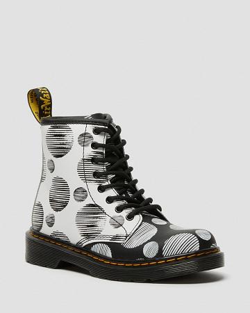 Black Kids' Dr Martens Junior 1460 Polka Dot Leather Lace Up Boots | CA 687WNB